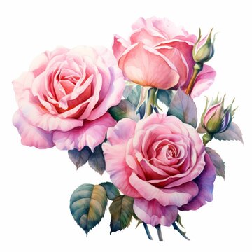 Beautiful roses flowers style watercolor painting image Ai generated art