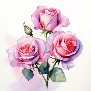 Beautiful roses flowers style watercolor painting image Ai generated art