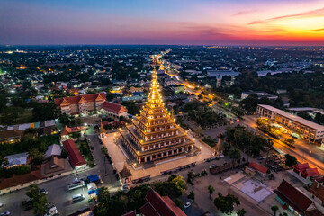 Aerial view of Wat Nong Waeng, also known as Phra Mahathat Kaen Nakhon, in Khon Kaen, Thailand