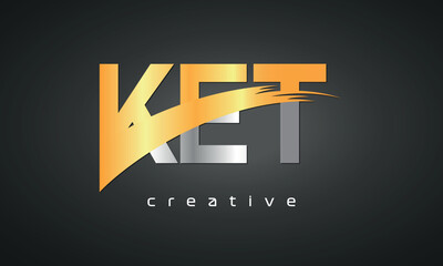 KET Letters Logo Design with Creative Intersected and Cutted golden color