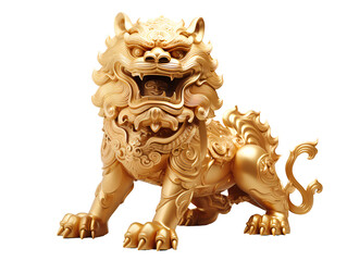Fototapeta na wymiar Golden Chinese lion statue on transparent background PNG