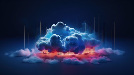 digital world data cloud technology, futuristic, metaverse cyber space abstract 3D smooth neon light.