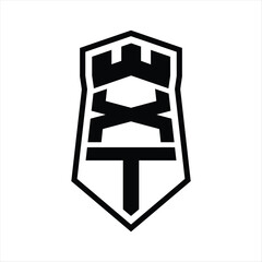 XT Letter Logo monogram hexagon shield shape up and down with crown castle isolated style design
