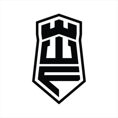 WF Letter Logo monogram hexagon shield shape up and down with crown castle isolated style design