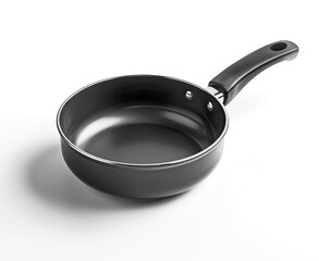 A high-quality image of a modern, black non-stick frying pan with a comfortable grip handle, isolated on a white background