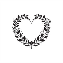 Serene Floral Embrace Heart Silhouette: Nature's Affection Captured in a Subtle and Artistic Form - Valentine Silhouette - Floral Heart Vector Stock
