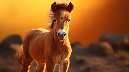 Poster Pony foal , in the style of golden light, realistic portrayal, wimmelbilder, dark orange, high quality photo, desertwave, cute and colorful   © Possibility Pages