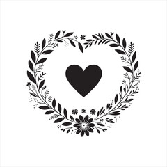 Intricate Bloom Embrace Heart Silhouette: Nature's Sublime Touch Crafting a Delicate Symbol of Love - Valentine Silhouette - Floral Heart Vector Stock
