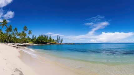 Fototapeta na wymiar beach views with coconut trees, bright blue skies, stunning tropical beach views. Clear white sand beach on a summer day.