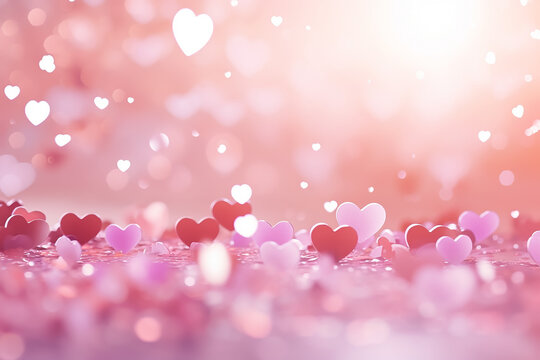 Lovely background romantic atmosphere of floating hearts, 