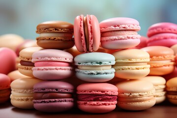 Obraz premium 3D Render of a Macaron Collection, on an isolated French Patisserie Pastel background, Generative AI