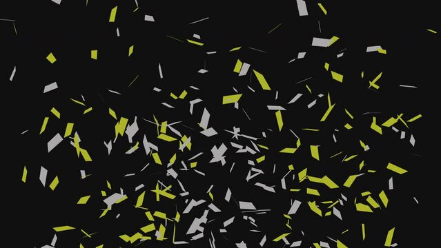 Explosion of golden and sliver confetti on black, green and alpha matte background
