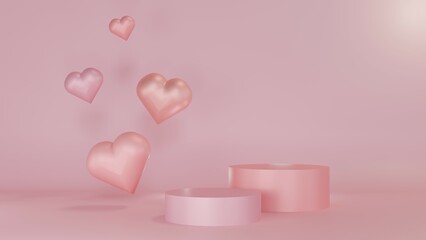 3D Rendering Rosegold background Love Heart Podium ping vintage wallpaper 