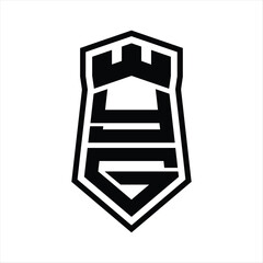 YG Letter Logo monogram hexagon shield shape up and down with crown castle isolated style design