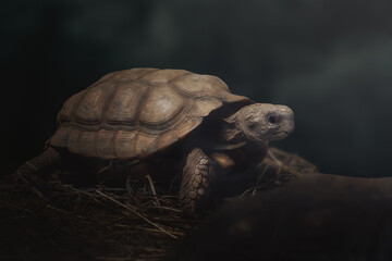 Chaco tortoise (Chelonoidis chilensis) or Argentine Tortoise - obrazy, fototapety, plakaty