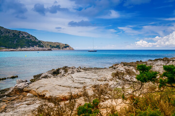 Fototapeta na wymiar Beautiful coastal landscape near Cala Agulla beach