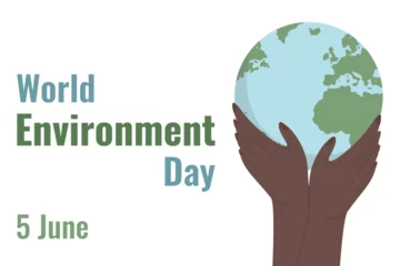 Fototapeten World Environment Day poster with human hands holding earth globe. Vector illustration. © Daria 