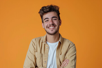Obraz premium Fashion young man in studio giving pose on isolated color background