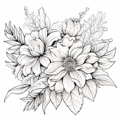 Beautiful winter flowers outline drawing stock photo Ai generated art