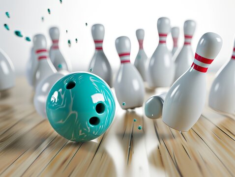 bowling ball and pins on white background
