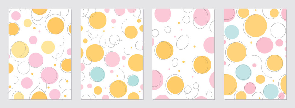 Abstract templates with circles for covers of planners, diaries, notebooks and exercise books and other printed materials. Vector illustration.