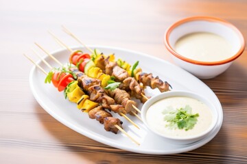 grilled shawarma kebab skewers with dipping sauce