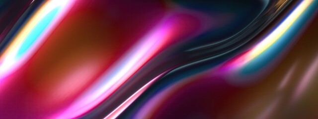 Chrome Rainbow Reflection Metal Ripple Impressionist Liquid Paint Elegant Modern 3D Rendering Abstract Background