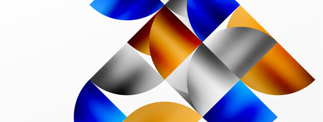 Minimalist geometric background featuring metallic round triangles, delivering sleek and modern visual aesthetic with emphasis on clean, metallic forms for wallpaper, banner, background, landing page
