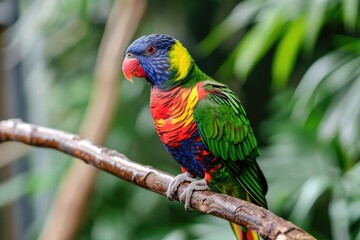 Parrot perching on a colorful branch