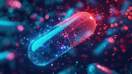 Fotobehang AI-Enhanced Medicine Pill Concept for Future Healthcare. Pill symbolizing integration of artificial intelligence in the development of future healthcare and advanced treatments. © irissca