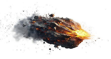 A meteor in the air engulfed in fire, cut out - stock png. - obrazy, fototapety, plakaty