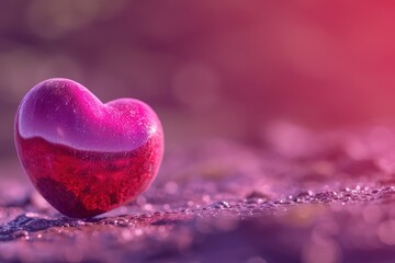 Image 3D d'un cœur sur fond violet, amour, charme romantique, faible profondeur de champ - obrazy, fototapety, plakaty