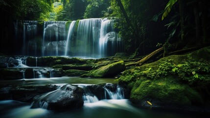 beautiful waterfall in the interior of the forest
