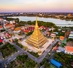 Aerial view of Wat Nong Waeng, also known as Phra Mahathat Kaen Nakhon, in Khon Kaen, Thailand