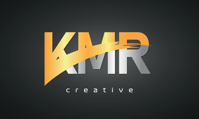 KMR Letters Logo Design with Creative Intersected and Cutted golden color