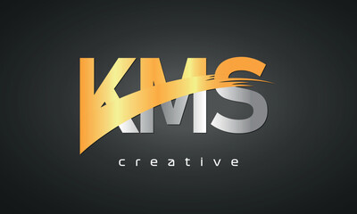 KMS Letters Logo Design with Creative Intersected and Cutted golden color