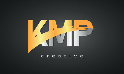 KMP Letters Logo Design with Creative Intersected and Cutted golden color - obrazy, fototapety, plakaty