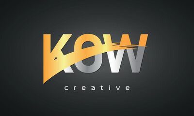 KOW Letters Logo Design with Creative Intersected and Cutted golden color