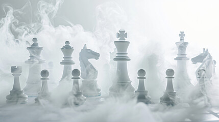 A group of chess like figures on a white background - obrazy, fototapety, plakaty