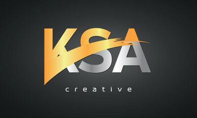 KSA Letters Logo Design with Creative Intersected and Cutted golden color