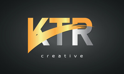 KTR Letters Logo Design with Creative Intersected and Cutted golden color