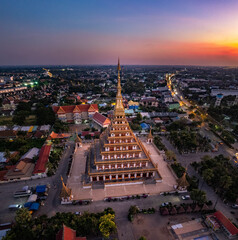 Aerial view of Wat Nong Waeng, also known as Phra Mahathat Kaen Nakhon, in Khon Kaen, Thailand