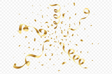 Beautiful confetti falling background vector for festival or party. Golden confetti and tinsel falling on an off-white background. Party, anniversary, or birthday celebration gold foil and confetti.