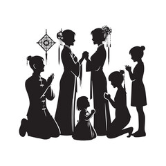 Eternal Togetherness: Majestic Chinese Family Reunion Silhouette - Chinese New Year Silhouette - Chinese Family Vector
