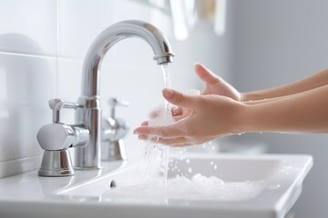 Woman washing her hands under the water tap