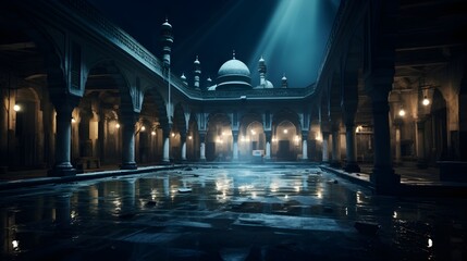 Moonlight bathing an ancient mosque - obrazy, fototapety, plakaty