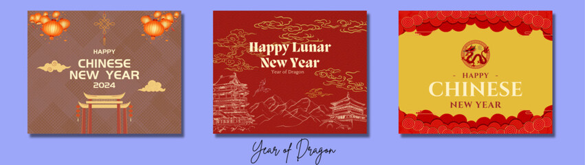 Chinese new year 2024. Year of Dragon. Modern and Creative Post for New year 2024. 