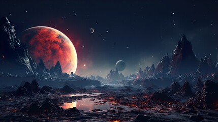 alien planet with space