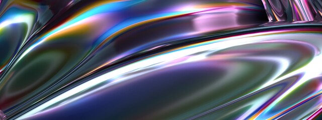 Chrome Rainbow Reflection Metal Ripple Liquid Contemporary Impressionist Elegant Modern 3D Rendering Abstract Background