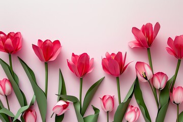 Obraz premium Paper cut art March 8 greeting card Paper cut tulips greeting card for International Women`s Day